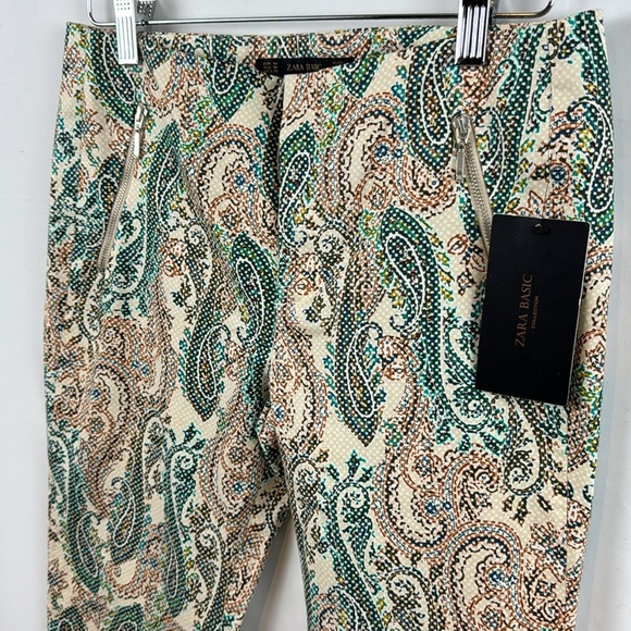 ZARA Paisley‎ Print Cropped Beige Aqua Pants Size M - New with Tags - Picture 5 of 12